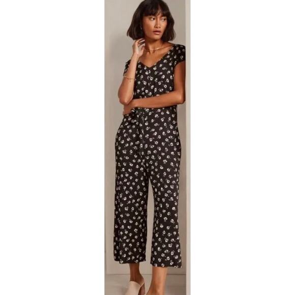 Gracemade Pants - Gracemade Shalom jumpsuit women black white floral Size Small Resort wear Office